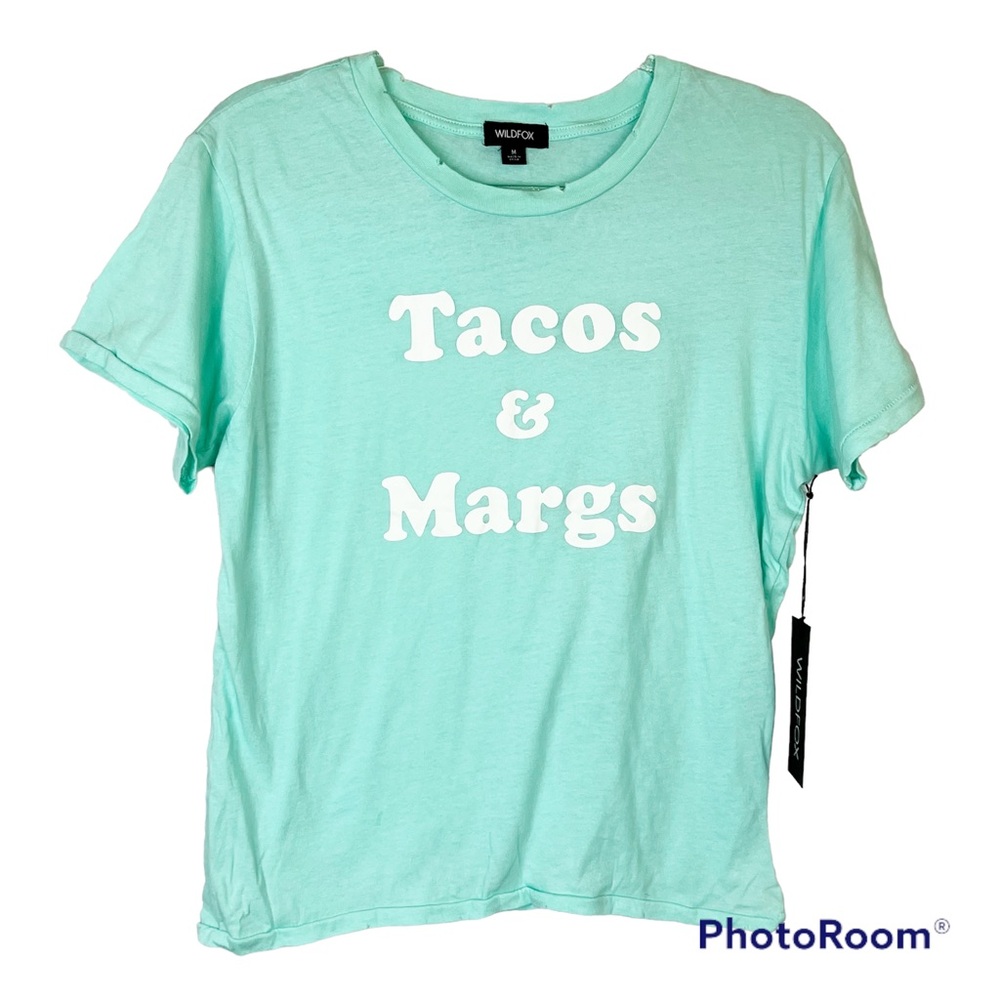NWT Wildfox Happy Hour Keke Distressed Tee in Yucca - Picture 1 of 8